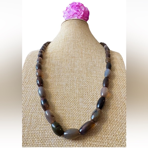 Vintage Natural Tibetan Agate (Dzi) Stone Necklace 23”inch & 73grams